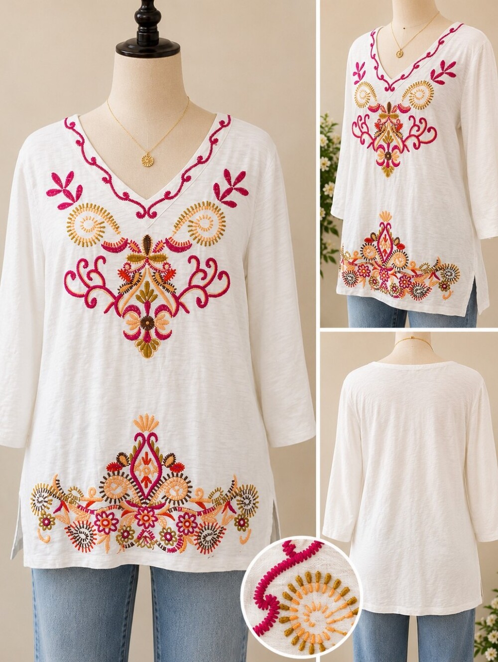 JM Collection Embroidered Longline Tee🌺 Size Large